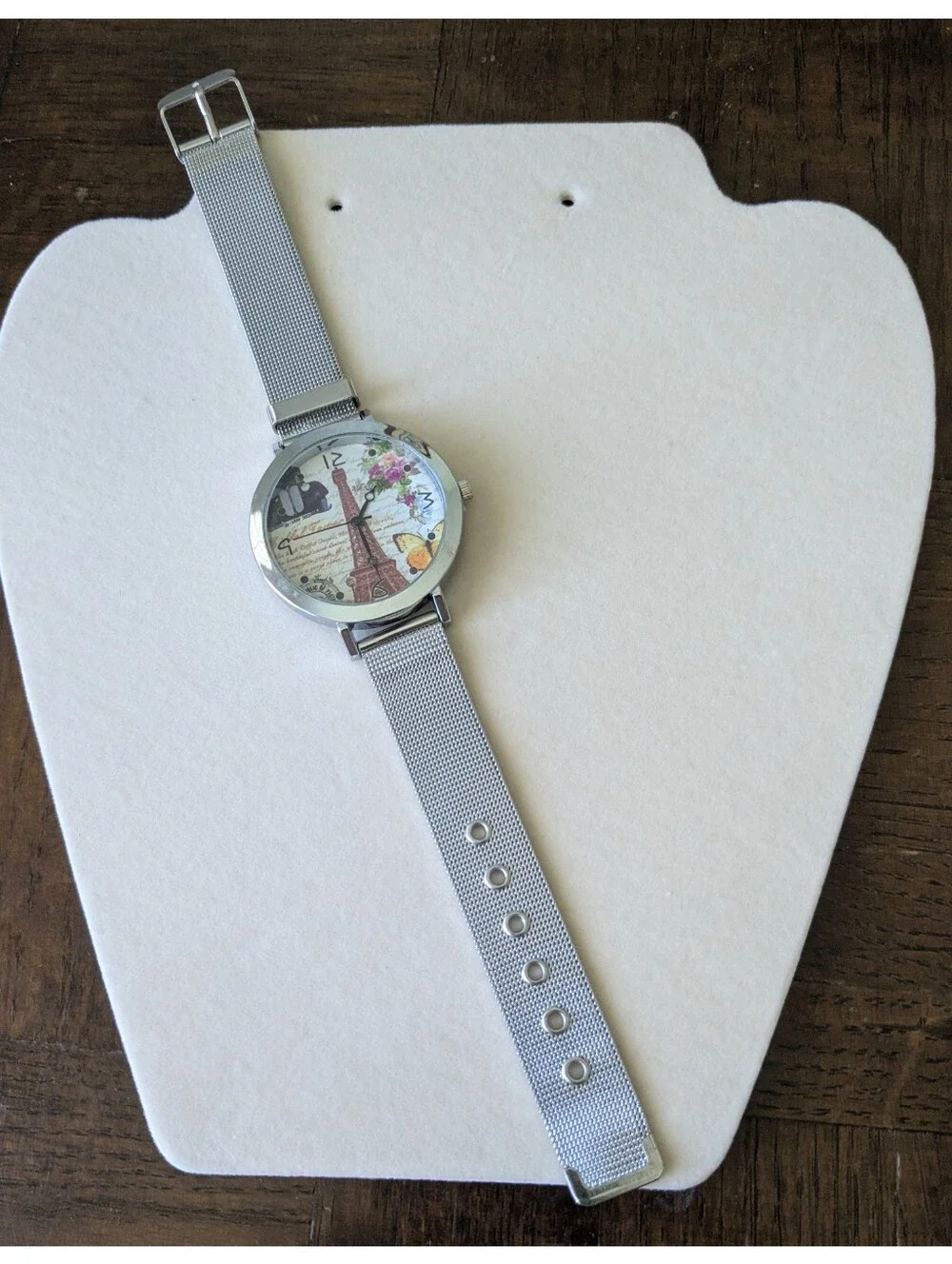 New Eiffel Tower Floral Face Mesh Strap Watch - Silver Tone